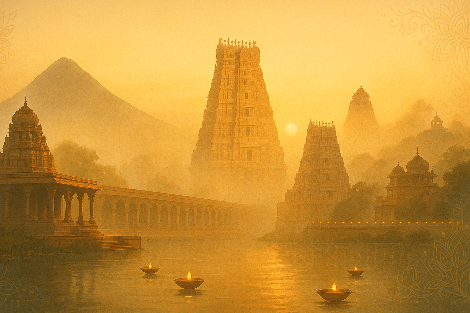 Spiritual Tourism – South Indian temple gopurams at dawn